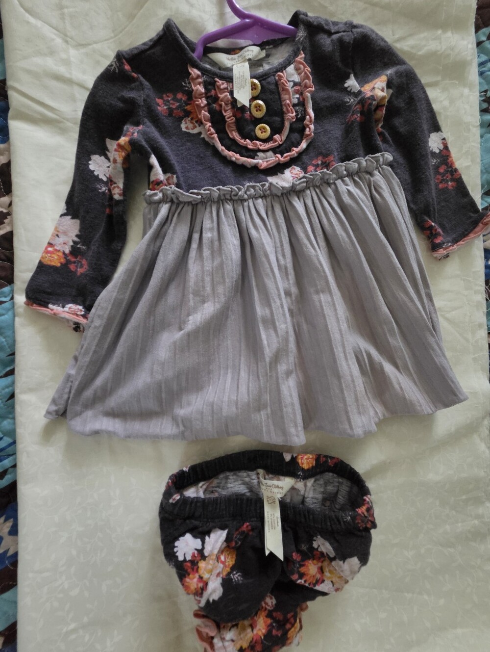 Matilda Jane Gray and Pink Ruffle Top Dress with Bloomer